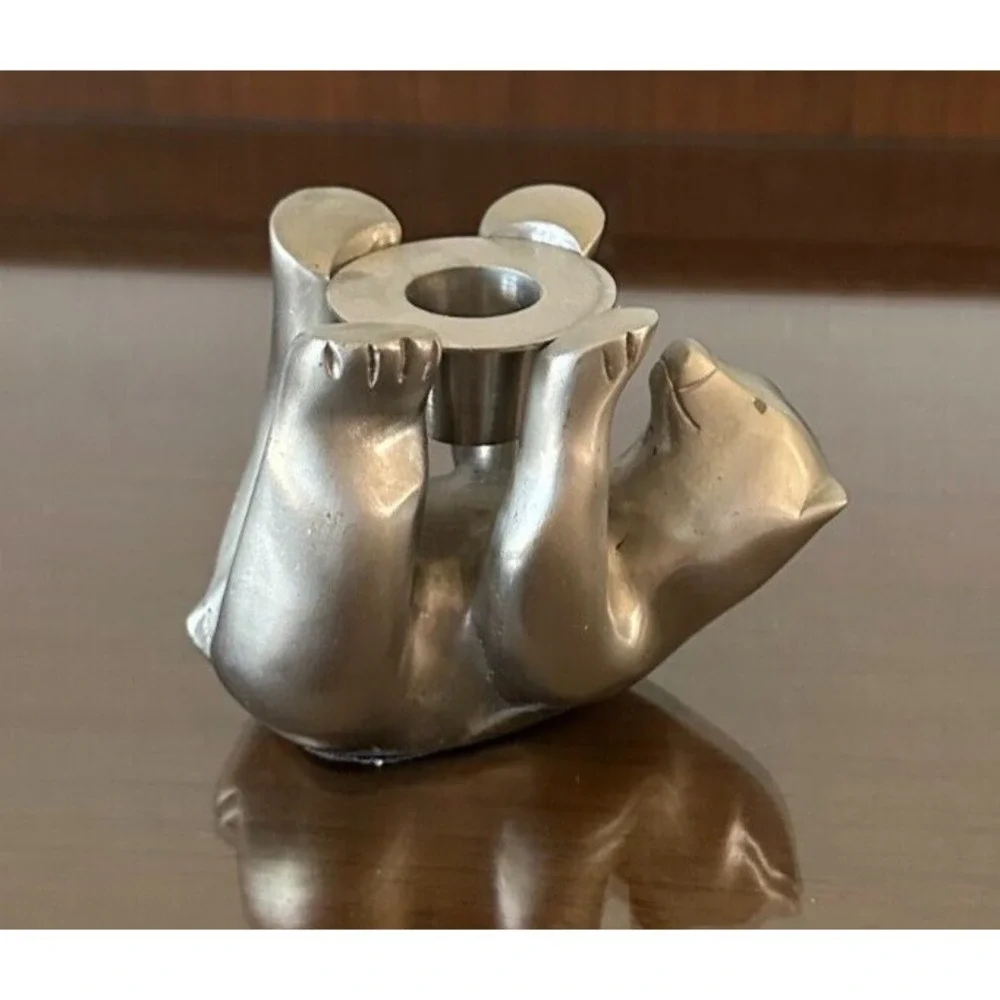 Vintage Restoration Hardware Polar Bear Silver Tone Metal Candle Holder Decor